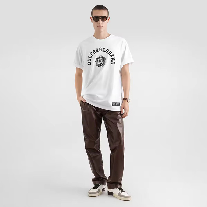 dolce & gabbana crest embroidered cotton short sleeve t-shirt